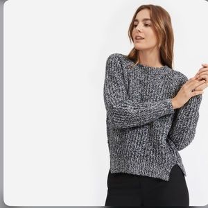 Everlane Soft Wool Rib Crew Sweater in Black/White Marl Sz s